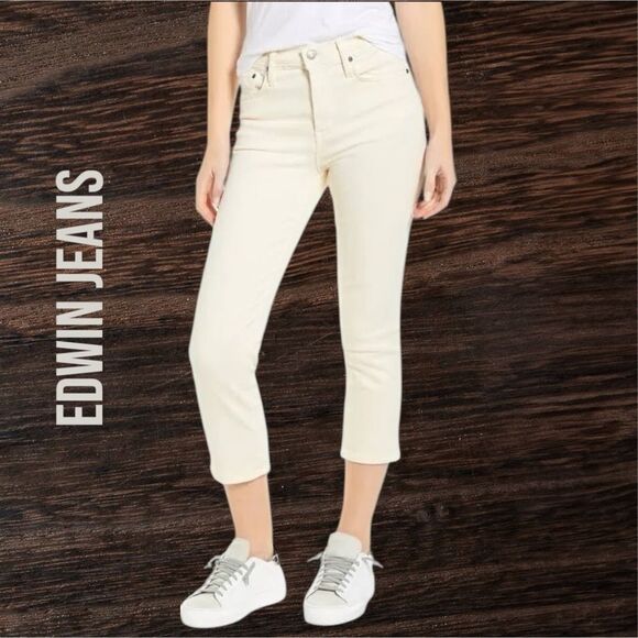 EDWIN ANTHROPOLOGIE Women’s Bree Crop Slim Straight in the Size 29 in Vanilla - Picture 9 of 12